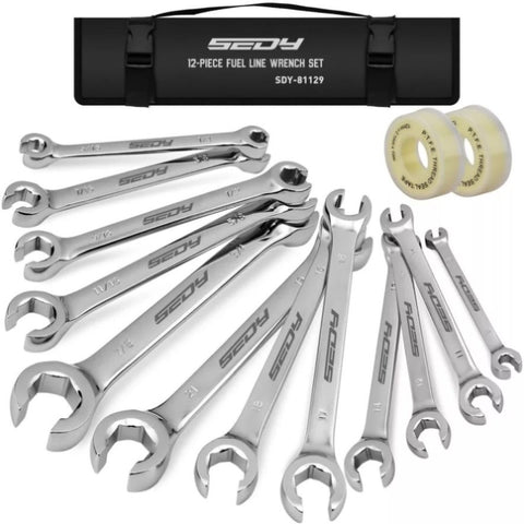 12-Piece Flare Nut Spanner Set Teflon Tape Metric & SAE Brake Line Repairing V465-81129
