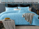 Cotton Rich Lightly Quilted Coverlet Set Floriade Aqua Queen V442-STT-COVERLET-FLORIADE-AQUA-QS