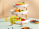 CARLA HOME 3-Tier Plastic Fruit Bowl Basket with Bamboo Stand for Kitchen Counter, Snack Tray, V178-36196