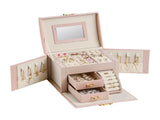 Light Pink Luxury PU Leather Jewelry Storage Box - 3-Tier Organizer with Mirror for Necklaces, V888-ELOSUNG13844