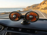 Dual Head Black Car Fan with Suction Cup for Dashboard and Window Adjustable 360 Degree Rotation V1369-AZ3-W-13125