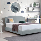 Linen Fabric King Bed Curved Headboard Bedhead - Stone Grey V63-839901