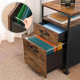 File Cabinet with 2 Drawers, Wheels and Open Compartment Rustic Brown and Black V178-11420