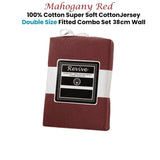 Revive Mahogany Red 100% Cotton Jersey Super Soft Fitted Sheet Combo Set Double 38cm Wall V442-ATX-FITTEDSS-COTTONJERSEY-MAHORED-DS