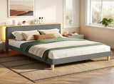 Artiss Double Bed Frame Upholstered Adjustable Headboard Mood Lighting Heavy Duty Grey Velvet BFRAME-H-ROYCE-D-GY-AB