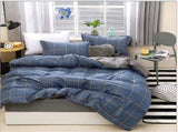 Blue Plaid Pattern Aloe Cotton Flat Sheet Quilt Pillowcases 4pcs Bedding Set Duvet Doona Quilt V462-HG-68-03