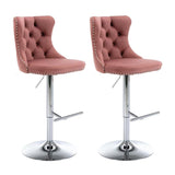 SERENIT Pink Velvet Bar Stools Adjustable Swivel Counter Height Chairs with Tufted Back and V255-GP2211R-PINK
