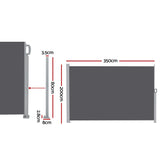 Instahut 2X3.5M Side Awning Retractable Privacy Screen Outdoor Sun Shade Grey AWN-B-SIDE-FC-2X35-DG