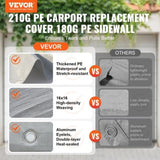 VEVOR Carport Replacement Canopy Cover Top Side Wall 10 x 20 ft, Garage Tent Shelter Tarp V952-CKPB10X20FTH27H20V0