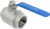 2Pcs 316 Stainless Steel 1.5" Full Port Ball Valve with Heavy Duty Blue Vinyl Insulation Handle, NPT V1258-DP02-WO-403