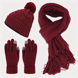 Women'S Winter Accessories Woolen 3 Piece Set Knitted Hat Scarf Touch Screen - Gray - Size L V1347-939-54875-GRY-L