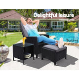 Gardeon 3PC Recliner Chairs Table Sun lounge Wicker Outdoor Furniture Adjustable Black ODF-RECLINER-CHOTTB-3BK