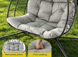 Gardeon Outdoor Swing Chair 2 Seater with Stand Cushion Rattan Patio Furniture HM-EGG-FOLD-D-GREY