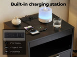 Artiss Bedside Table LED Nightstand Charging Station 2 Drawers - Black FURNI-N-BS05-LED-BK