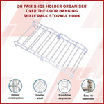 36 Pair Shoe Holder Organiser Over The Door Hanging Shelf Rack Storage Hook V63-823751