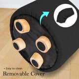 Fabric Ottoman Round Wooden Leg Foot Stool - BLACK V274-FT-GQST01-BK