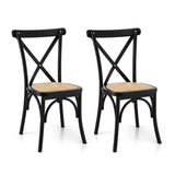 Artiss 2x Dining Chairs Rattan Wooden Kitchen Accent Chair Cafe Lounge Rubber Wood DINC-G-RA-BKX2
