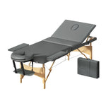 Zenses Massage Table 75cm Portable 3 Fold Wooden Beauty Bed Grey MT-WOOD-F3-GREY-75