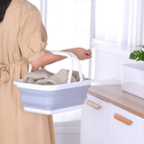 6x 9L Collapsible Laundry Folding Basket Wash Clothes w Handles Bin - Grey/White V563-75198-6X