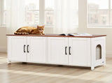 Cat Litter Box Enclosure for Multi Cats, 120 cm Hidden Litter Box Cabinet with 4 Doors & 2 Entries, V952-JSDMMSPWQ472Z9PLH002V0