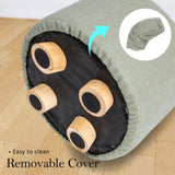 Fabric Ottoman Round Wooden Leg Foot Stool - GREY V274-FT-GQST01-GY