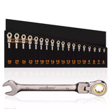 HORUSDY 18Pc Flexi-Head Ratchet Spanner Set Metric 6-30mm Spanners Nickle Plated V465-86471