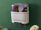 Kitchen Hanging Rack Rustproof Waterproof Compartmental Storage Cutlery Drainer with Cover Moonlight V1294-YM0717-3118220192611