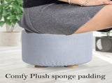 2X Fabric Ottoman Round Wooden Leg Foot Stool - LIGHT BLUE V274-FT-GQST01-LBU2