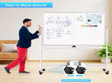 CARLA HOME Double-Sided Magnetic Whiteboard 120x90cm with Wheels, Reversible Design for School, LSB-36222
