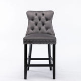 6X Velvet Bar Stools with Studs Trim Wooden Legs Tufted Dining Chairs Kitchen V226-SW1802GY-3