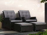 Gardeon 2PC Recliner Chair Sun lounge Wicker Lounger Outdoor Furniture Adjustable Black ODF-RCL-RW-CHOTM-BKX2