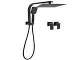 WELS Matt Black Square 10" Shower Head 3 Modes Handheld Gooseneck Arm Twin Taps Set V1233-A702BHS002M4CBKSS110BCPF0272BK