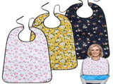 3 Pack Adult Bibs for Elderly Women Men, Reusable Adult Bibs for Eating with Optional Crumb Catcher V1369-AZ3-W-18905