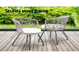 Gardeon 3PC Bistro Set Outdoor Furniture Rattan Table Chairs Patio Garden Cushion Grey ODF-BISTRO-ROUND-GE