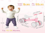 Pink Baby Balance Bike with LED Lights, 55x23x39cm, Suitable for Toddlers Aged 12-36 Months V178-59327