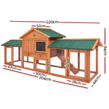 i.Pet Chicken Coop Rabbit Hutch 220cm x 44cm x 84cm Large Chicken Coop Run Wooden Outdoor Cage House PET-GT-RH1500D-220