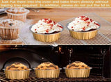 Dessert Cups with Lids, 100 Pack Gold Aluminum Foil Baking Cups Holders, Cupcake Bake Utility V1369-AZ3-W-11681