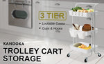 Trolley Cart Storage Utility Rack Shelf Organiser Swivel Kitchen 3 Tier WHITE V274-HA-GO37-TC-3WH