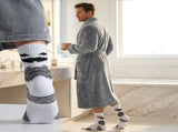 Grey Men's Winter Lounge Bundle Set - Flannel Shawl Collar Robe with 2x White Thick Mid V888-ELOSUNG54517