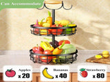 2-Tier Fruit Basket Bowl Storage with Wood Lift Handle and Dual Banana Tree Hanger for Kitchen V178-36086