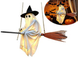 Halloween Flying Ghost on Broomstick Lighted Hanging Decoration Cute Glowing Ghost Ornament with V1366-AZ2-W-13188