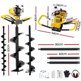 Giantz 74CC Post Hole Digger Petrol Motor Drill Extension Auger Bits Kits DI-SF-N-YE-KIT