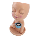 Resin Face Plant Pot Creative Cute Small Drinking Coffee Succulent Planters with Drainage Hole for V1294-YM0901-3115240016712