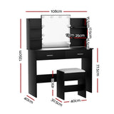 Artiss Dressing Table Set Stool 10 Led Bulbs Black Dulcea FUR-V-DRESS04-LED-BK-AB