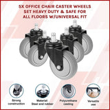 5x Office Chair Caster Wheels Set Heavy Duty & Safe for All Floors w/Universal Fit V63-828141