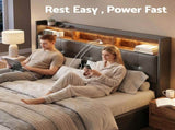 Artiss Queen Bed Frame with Gas Lift Storage LED Lights Charging Station Headboard with Open Shelf BFRAME-I-POLA-Q-BK-ABC