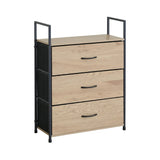 CARLA HOME 3 Drawer Tallboy Large Storage Cabinet - Brown - Rustic - Steel - Chest Drawers Tallboy V178-36453