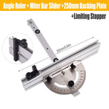 Stainless Steel & Aluminum Woodworking Angle Gauge with Laser-Etched Dial, Miter Guide Rail and V1341-ZY-6YRDSPGR-250MMA
