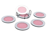 6pcs Glass Mirrored Coasters with Holder Round Drink Coasters for Coffee Table Kitchen Bar Home V1294-YM0901-3118250151411