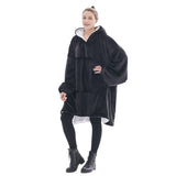Black Oversized Wearable Blanket Hoodie - Ultra Soft & Cozy Snuggle Pullover for Adults V888-ELOSUNG33398